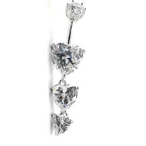Belly Button Ring Sterling Silver Clear Hearts Ships USA
